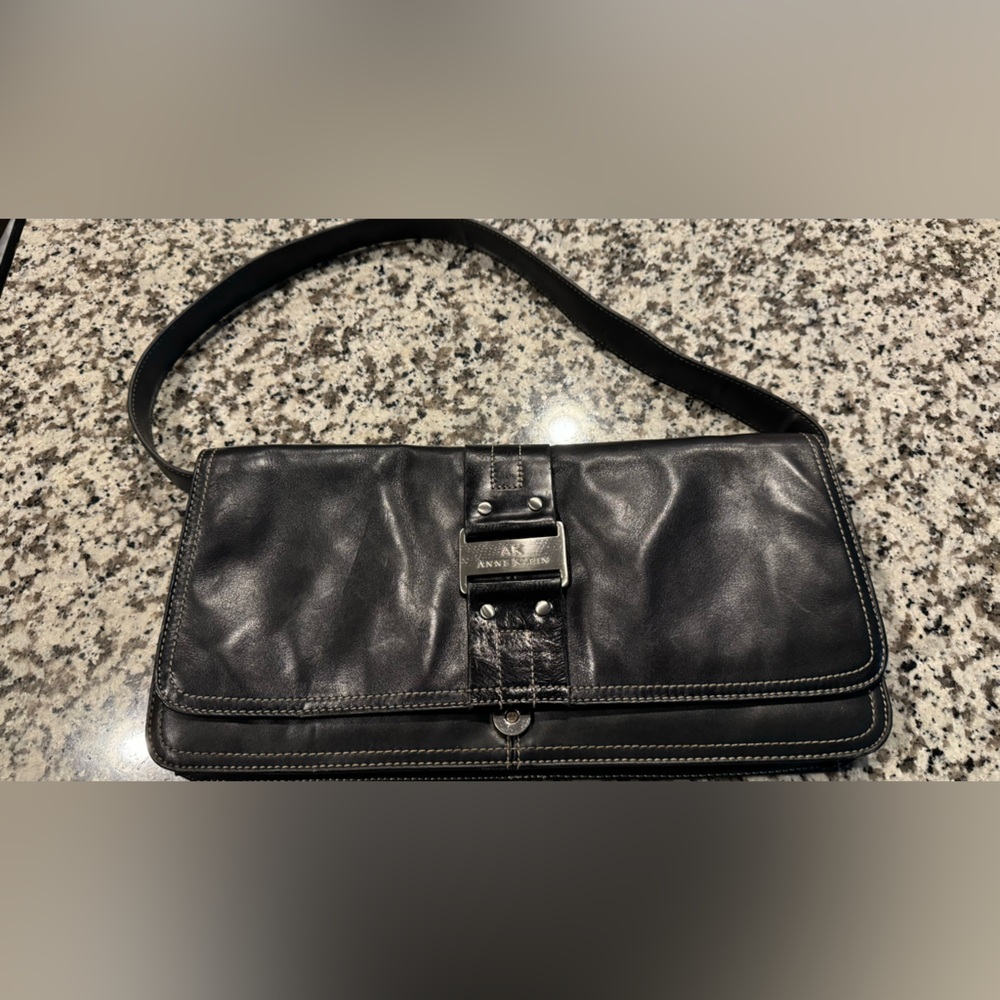 Anne Klein Black Leather Messenger Bag